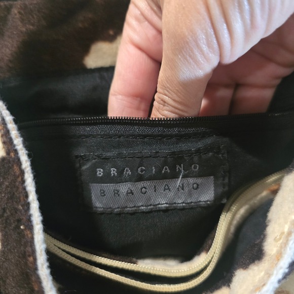 Braciano Cow Print Furry Hobo Shoulder Bag Gold Tone Hardware - Picture 4 of 9